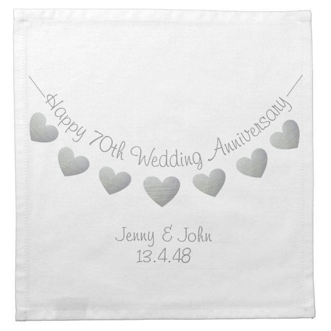 70th Wedding Anniversary platinum bunting Cloth Napkin (Front)