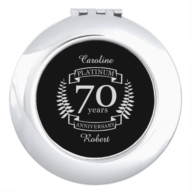 70th Wedding ANNIVERSARY PLATINUM Compact Mirror (Front)