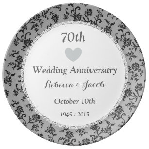 Platinum Wedding Anniversary Gifts Zazzle 70th Wedding Anniversary Platinum Damask W70a Dinner Plate