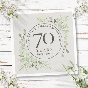 70th Wedding Anniversary Platinum Greenery Napkins