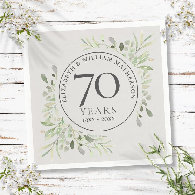 70th Wedding Anniversary Platinum Greenery Napkins (70th Wedding Anniversary Platinum Greenery Napkins)