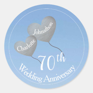70th Wedding Anniversary platinum heart balloon Classic Round Sticker