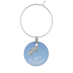 70th Wedding Anniversary platinum heart balloon Wine Charm
