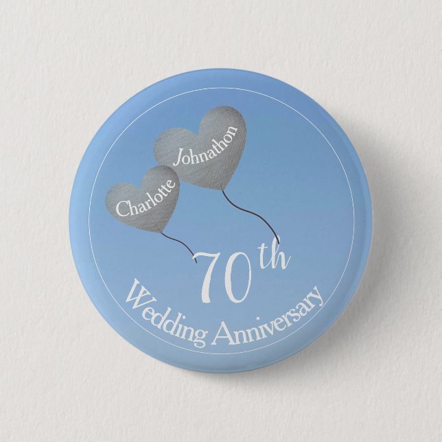 70th wedding anniversary platinum heart balloons button (Front)
