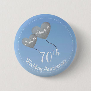 70th wedding anniversary platinum heart balloons button