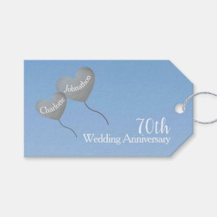 70th wedding anniversary platinum heart balloons gift tags