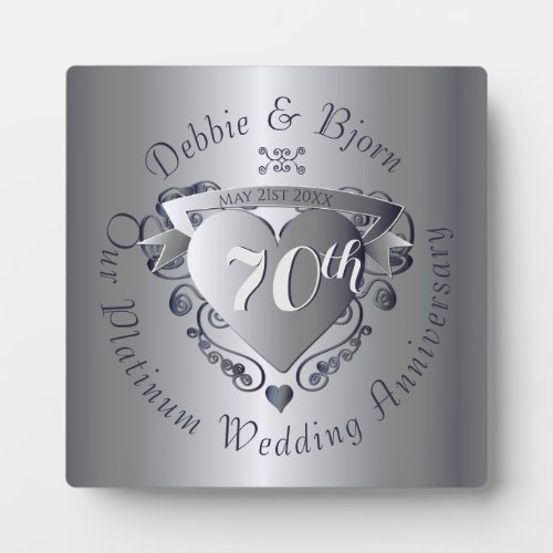 70th Wedding Anniversary Platinum Heart Emblem Plaque