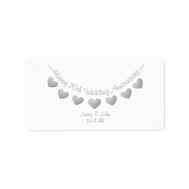 70th Wedding Anniversary platinum heart labels (Front)