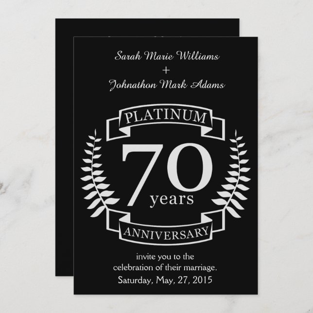 70th Wedding ANNIVERSARY PLATINUM Invitation (Front/Back)