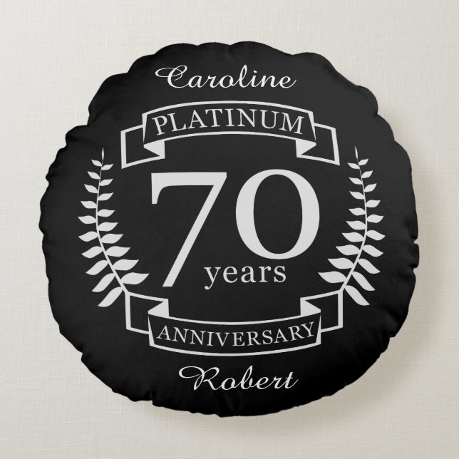 70th Wedding ANNIVERSARY PLATINUM Round Pillow (Front)