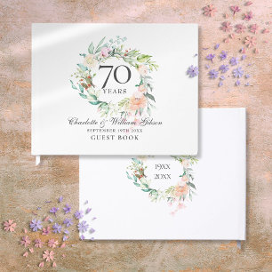 70th Wedding Anniversary Roses Floral Garland Guest Book