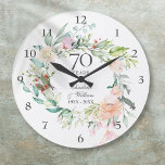 70th Wedding Anniversary Roses Floral Large Clock<br><div class="desc">Featuring a delicate watercolor floral garland,  this chic botanical 70th wedding anniversary clock can be personalized with your special platinum anniversary details set in elegant typography. Designed by Thisisnotme©</div>
