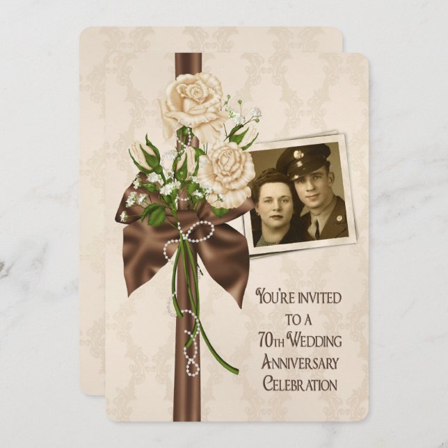 70th Wedding Anniversary Roses Invitation (Front/Back)