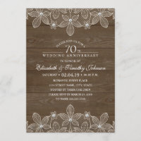 70th Wedding Anniversary Rustic Wood Country Lace
