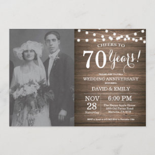 70th Wedding Anniversary Rustic Wood Invitation