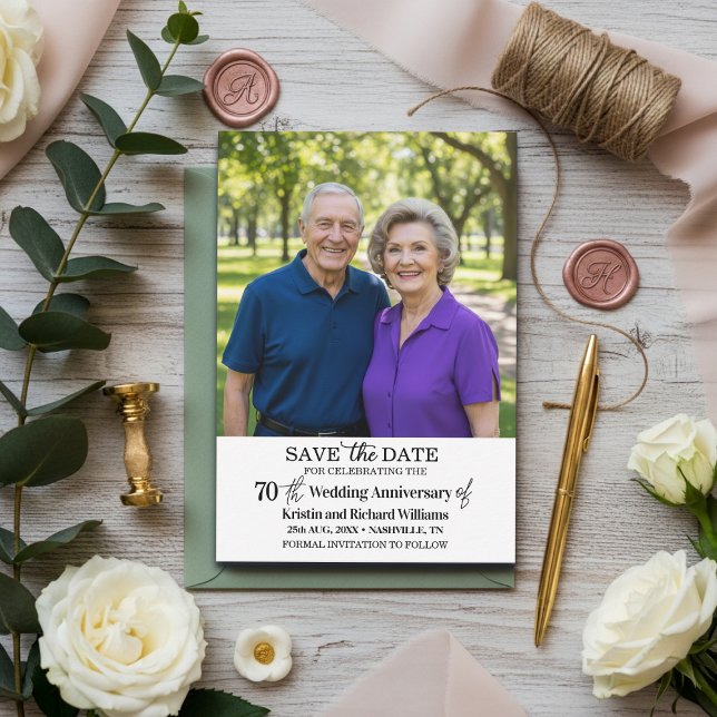 70th Wedding Anniversary Save the Date Photo Note Card (Creator Uploaded)