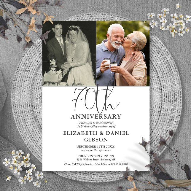 70th Wedding Anniversary Then And Now 2 Photo Invitation (70th Wedding Anniversary Then And Now 2 Photo Invitation)