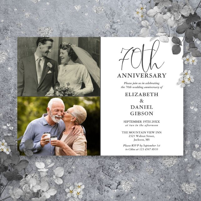 70th Wedding Anniversary Then And Now 2 Photo Invitation (70th Wedding Anniversary Then And Now 2 Photo Invitation)