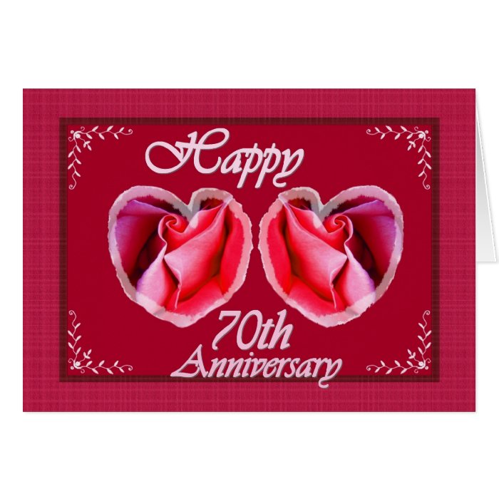 70th Wedding Anniversary Two Rose Hearts Card Zazzle