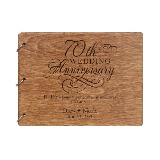 70th Wedding Anniversary Wooden Guest Book (Front)