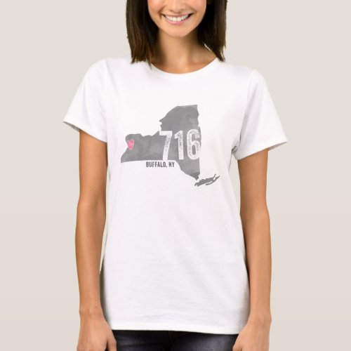 716 Heart Buffalo NY New York State Silhouette T_Shirt