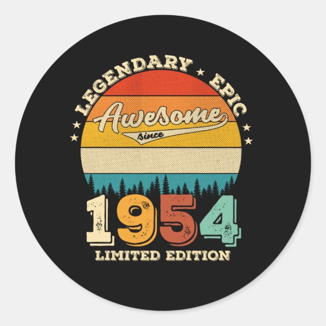71 Year Old Bday 1954 Awesome 71st Birthday Gift Classic Round Sticker (Front)