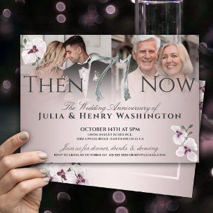 71st Anniversary Refined Orchid Then And Now Invitation