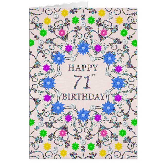 71st Birthday Abstract Flowers  Cards (Front)