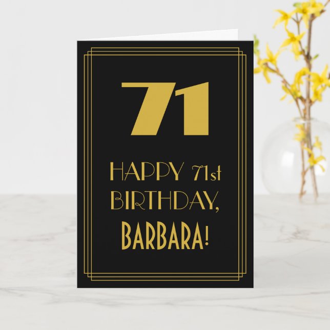 71st Birthday ~ Art Deco Inspired Look "71" & Name Card (Yellow Flower)
