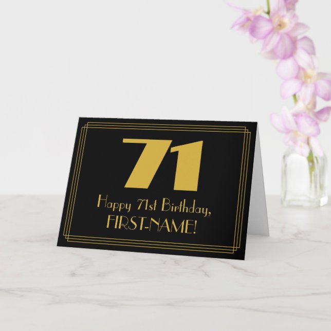 71st Birthday: Art Deco Inspired Look "71" & Name Card (Orchid)