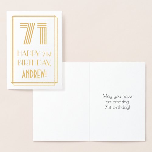 71st Birthday _ Art Deco Inspired Look 71  Name Foil Card