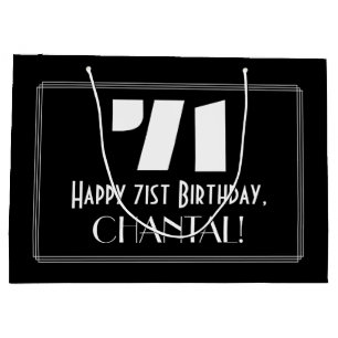 71st Birthday ~ Art Deco Inspired Look "71" + Name Large Gift Bag