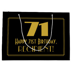 71st Birthday — Art Deco Inspired Look "71" & Name Large Gift Bag