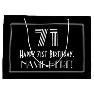 71st Birthday — Art Deco Inspired Look "71" & Name Large Gift Bag