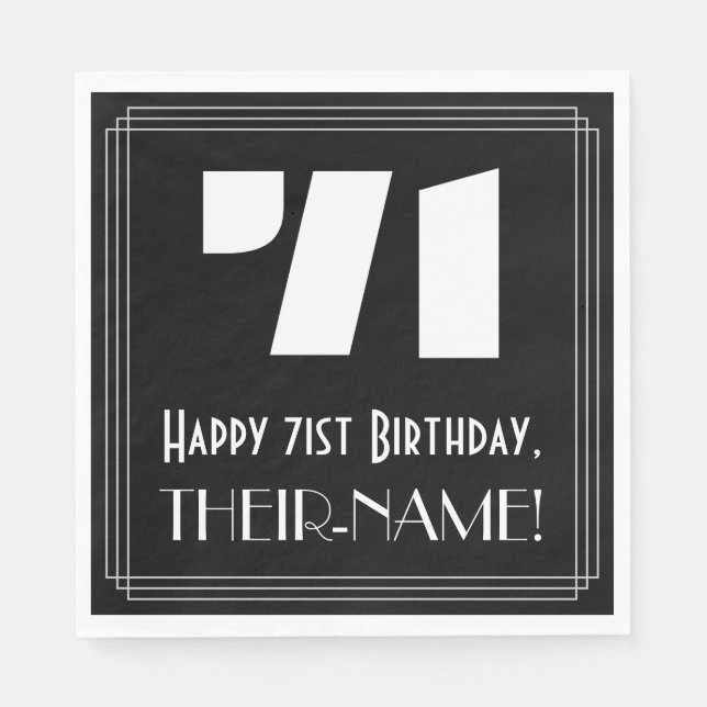 71st Birthday: Art Deco Inspired Look "71" + Name Napkins (Front)
