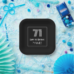 71st Birthday — Art Deco Inspired Look “71” + Name Paper Plates