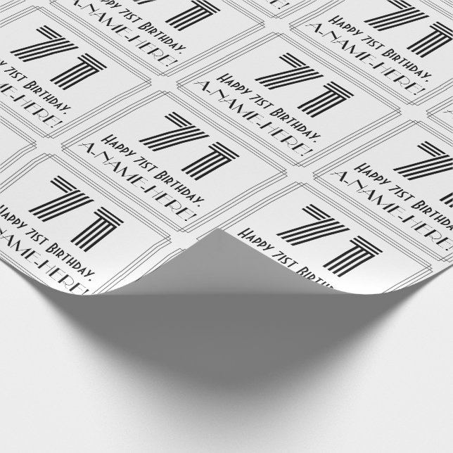71st Birthday: Art Deco Inspired Style "71" + Name Wrapping Paper (Corner)