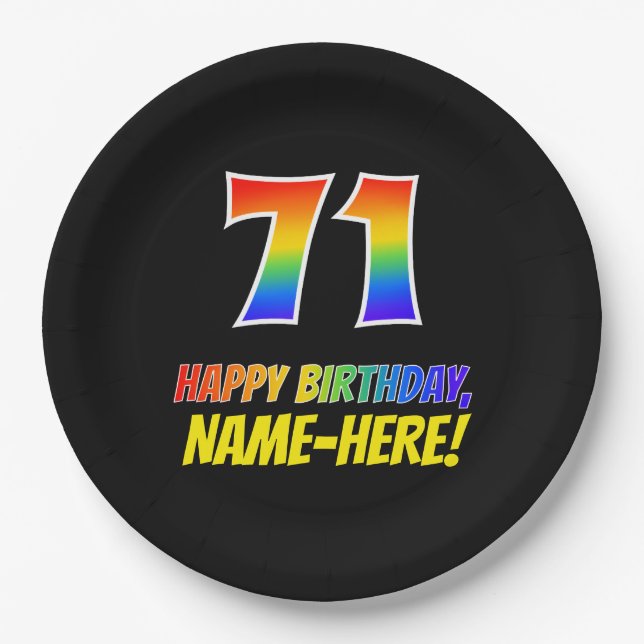 71st Birthday: Bold, Fun, Simple, Rainbow 71 Paper Plates (Front)