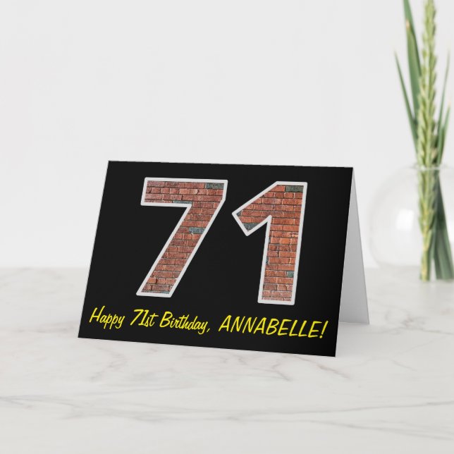 71st Birthday - Brick Wall Pattern "71" w/ Name Card (Front)