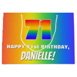 [ Thumbnail: 71st Birthday: Colorful, Fun Rainbow Pattern # 71 Gift Bag ]