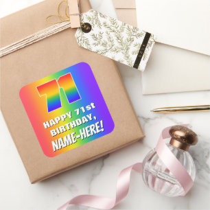 71st Birthday: Colorful, Fun Rainbow Pattern # 71 Square Sticker