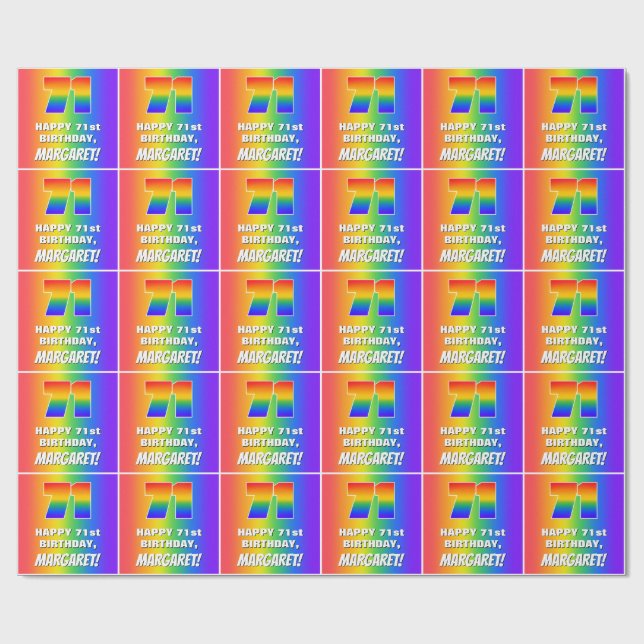 71st Birthday: Colorful, Fun Rainbow Pattern # 71 Wrapping Paper (Flat)