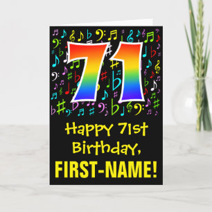 71st Birthday: Colorful Music Symbols + Rainbow 71 Card