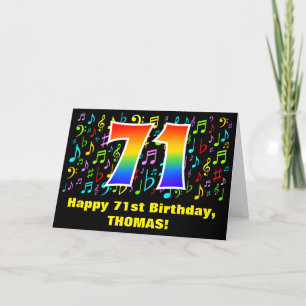 71st Birthday: Colorful Music Symbols & Rainbow 71 Card