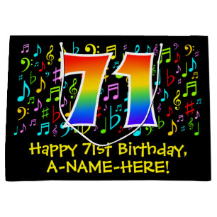 71st Birthday - Colorful Music Symbols, Rainbow 71 Large Gift Bag