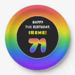 [ Thumbnail: 71st Birthday: Colorful Rainbow # 71, Custom Name Paper Plates ]