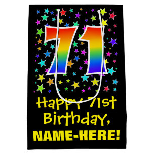 71st Birthday: Colorful Stars Pattern & Rainbow 71 Medium Gift Bag