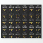 [ Thumbnail: 71st Birthday: Elegant, Black, Faux Gold Look Wrapping Paper ]