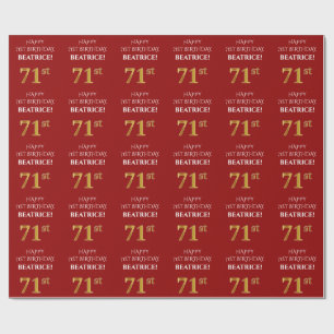 71st Birthday: Elegant, Red, Faux Gold Look Wrapping Paper