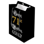 [ Thumbnail: 71st Birthday ~ Fancy Script; Faux Gold Look; Name Gift Bag ]